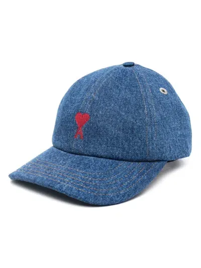 Ami Alexandre Mattiussi Ami De Coeur Denim Cap In Blue