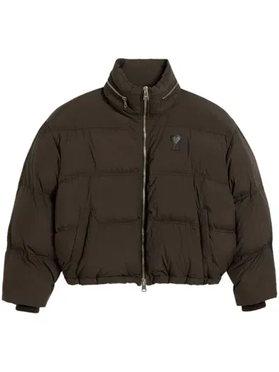 Ami Alexandre Mattiussi Ami De Coeur Down Puffer Jacket In Brown