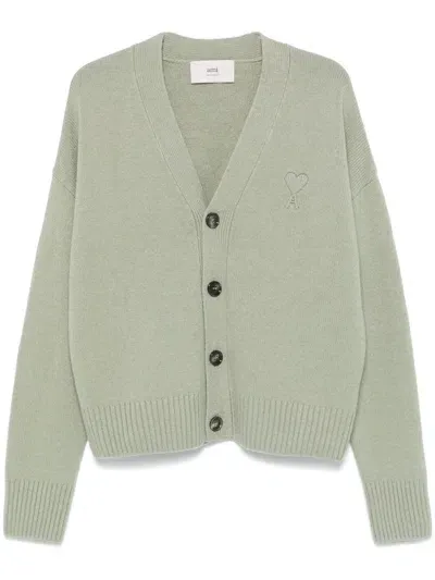 Ami Alexandre Mattiussi Ami De Coeur-embroidered Cardigan In Green