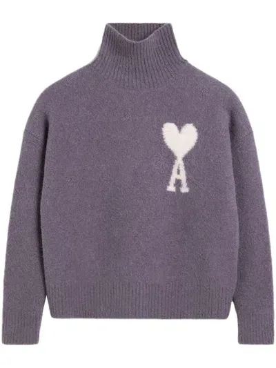 Ami Alexandre Mattiussi Ami De Coeur Funnel Neck Sweatshirt In Lilac