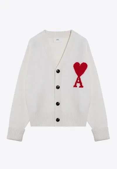 Ami Alexandre Mattiussi Ami De Coeur Intarsia Knit Wool Cardigan In White