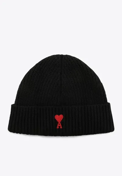 Ami Alexandre Mattiussi Ami De Coeur Knitted Beanie In Black