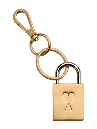 Ami Alexandre Mattiussi Ami De Coeur Padlock-detail Keyring In Brass Brush