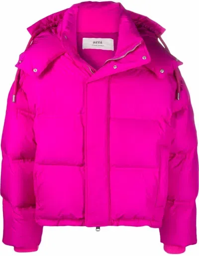 Ami Alexandre Mattiussi Ami De Coeur Puffer Jacket In Pink