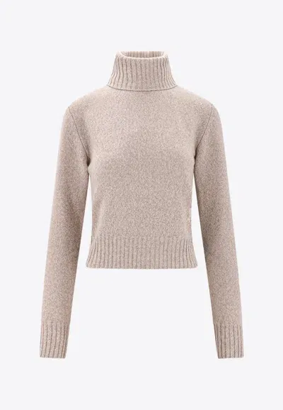 Ami Alexandre Mattiussi Ami De Coeur Turtleneck Cashmere Sweater In Beige