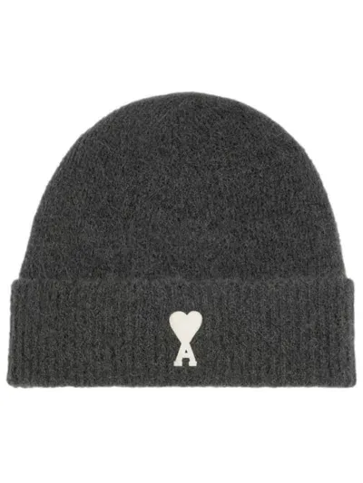 Ami Alexandre Mattiussi Ami De Coeur Wool Blend Beanie In Black