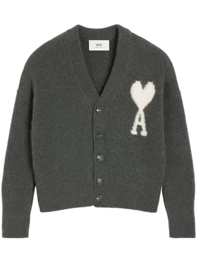 Ami Alexandre Mattiussi Ami De Coeur Wool Cardigan In Grey