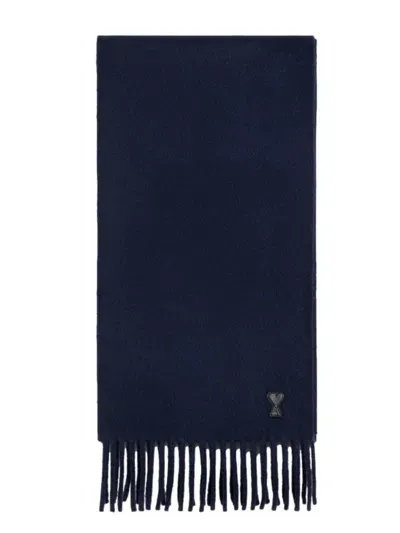 Ami Alexandre Mattiussi Ami De Coeur Wool Scarf In Blue