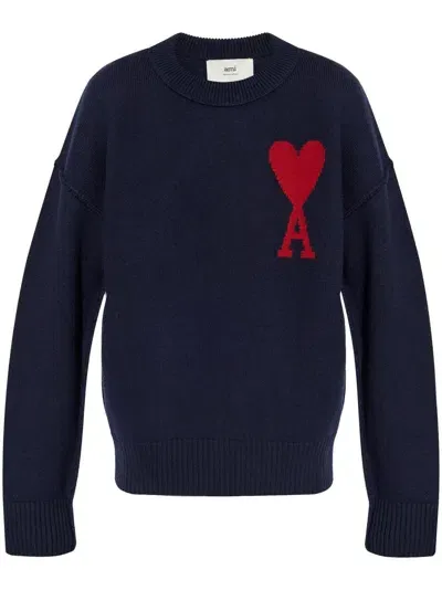 Ami Alexandre Mattiussi Ami De Coeur Wool Sweater In Blue