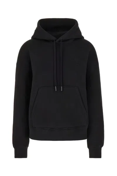 Ami Alexandre Mattiussi Ami Logo Detailed Drawstring Hoodie In Black