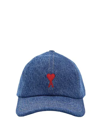 Ami Alexandre Mattiussi Ami Logo Embroidered Denim Baseball Hat In Blue