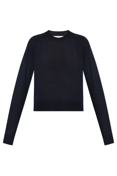 Ami Alexandre Mattiussi Ami Logo Embroidered Knitted Jumper In Blue