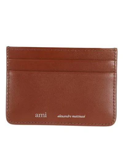 Ami Alexandre Mattiussi Ami Logo Printed Cardholder In Brown