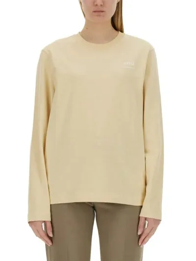 Ami Alexandre Mattiussi Ami Long Sleeved Crewneck T In Beige