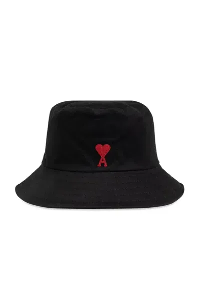 Ami Alexandre Mattiussi Ami Paris Ami De Coeur Embroidery Bucket Hat In Black