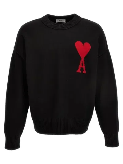 Ami Alexandre Mattiussi Logo Felted Wool Funnel Neck Sweater In Black