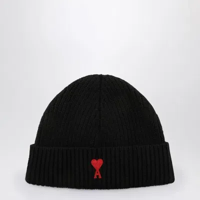 Ami Alexandre Mattiussi Ami Paris Ami De Couer Knitted Hat In Black