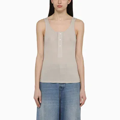 Ami Alexandre Mattiussi Chalk-coloured Cotton Tank Top With Buttons In White