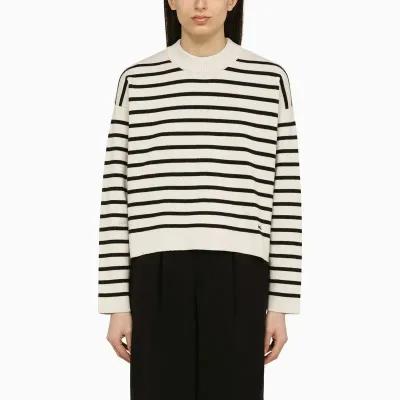 Ami Alexandre Mattiussi Ami Paris Chalk White/black Striped Cotton And Wool Jumper Women In Multicolor