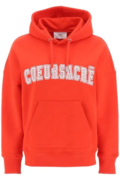 Ami Alexandre Mattiussi Ami Paris Coeur Sacré Embroidered Drawstring Hoodie In Red