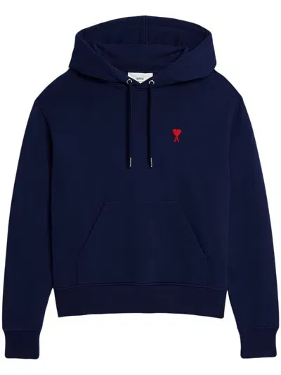 Ami Alexandre Mattiussi Ami Paris  De Coeur Cotton Hoodie In Nautic Blue