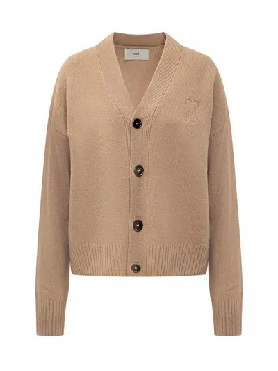 Ami Alexandre Mattiussi Ami Paris Embossed Cardigan In Beige/greige