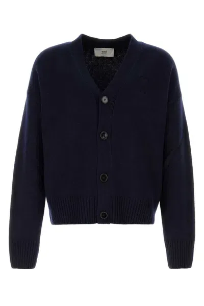 Ami Alexandre Mattiussi Embossed Adc Cardigan-l Nd Ami Male In Blue