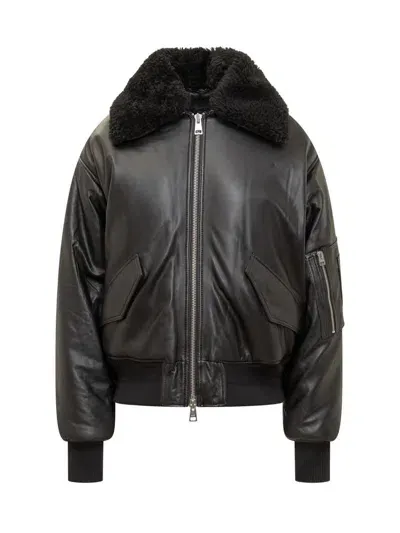 Ami Alexandre Mattiussi Ami Paris Leather Bomber Jacket In Black