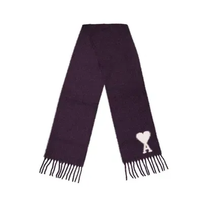 Ami Alexandre Mattiussi Ami Paris Logo Detailed Fringed Scarf In Purple