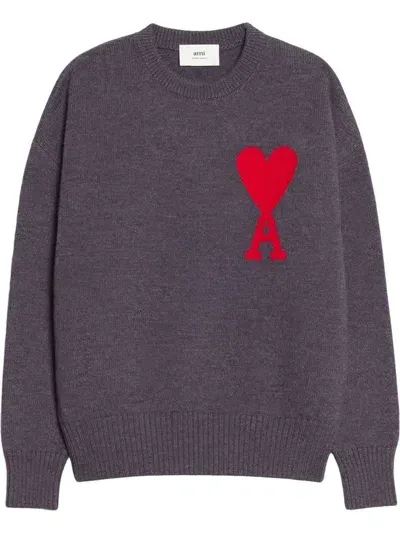 Ami Alexandre Mattiussi Ami Paris Logo-intarsia Wool Jumper In Grey