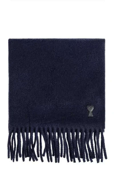 Ami Alexandre Mattiussi Ami Paris Logo Patch Fringed In Navy