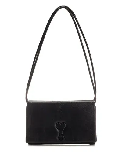 Ami Alexandre Mattiussi Ami Paris Ami De Coeur Logo Plaque Foldover Top Shoulder Bag In Black