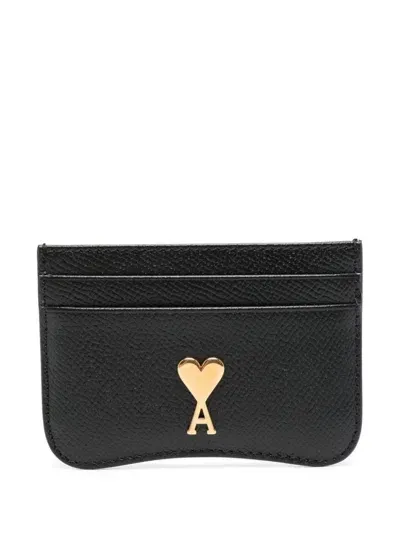 Ami Alexandre Mattiussi Ami Paris Paris Paris Card Holder In Black/vibrated Brass