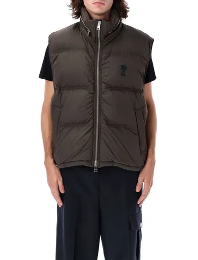 Ami Alexandre Mattiussi Ami Paris Puffer Vest In Brown