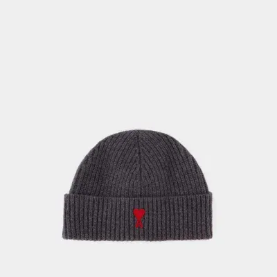 Ami Alexandre Mattiussi Ami Paris Red Adc Beanie In Grey