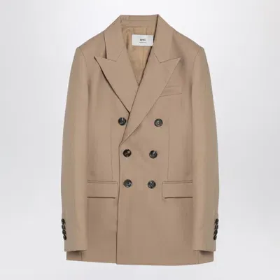 Ami Alexandre Mattiussi Ami Paris Sand-coloured Double-breasted Jacket In Wool Women In Cream