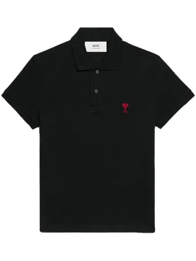 Ami Alexandre Mattiussi Ami De Coeur Cotton Polo Shirt In Black