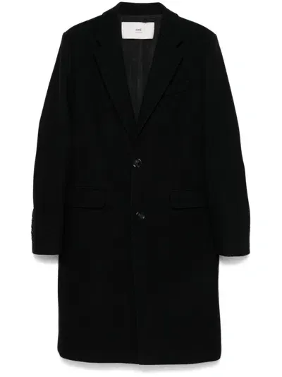 Ami Alexandre Mattiussi Ami Paris Wool Single Breasted Coat In Black