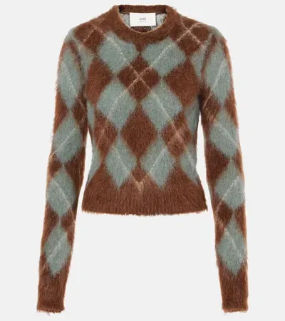 Ami Alexandre Mattiussi Argyle Alpaca And Mohair-blend Sweater In Brown