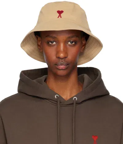 Ami Alexandre Mattiussi Beige Ami De Coeur Bucket Hat In Sand/255