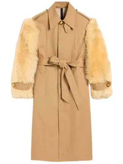 Ami Alexandre Mattiussi Belted Faux-fur Coat In Brown