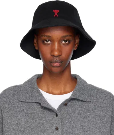 Ami Alexandre Mattiussi Black Ami De Coeur Bucket Hat In Black/001