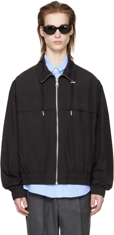 Ami Alexandre Mattiussi Black Drawstring Bomber Jacket In Black/001