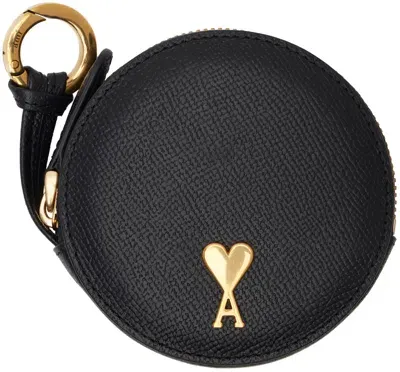 Ami Alexandre Mattiussi Black Paris Paris Round Purse Wallet In Black/vibrated Brass