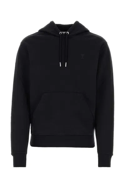 Ami Alexandre Mattiussi Embroidered Cotton Hoodie In Black