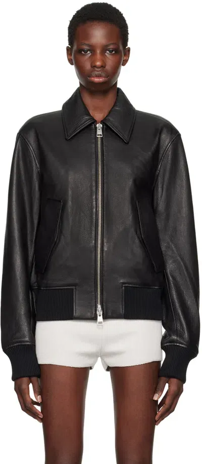 Ami Alexandre Mattiussi Black Zipped Leather Jacket In Black/001