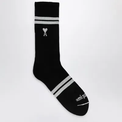 Ami Alexandre Mattiussi Ami Paris Black/white Cotton Blend Socks With Logo Men