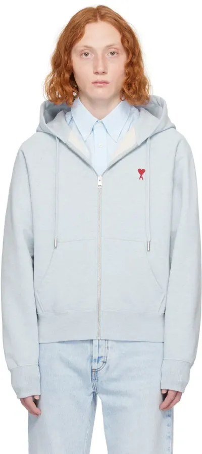 Ami Alexandre Mattiussi Blue Ami De Cœur Hoodie In 4842 Heather Blue