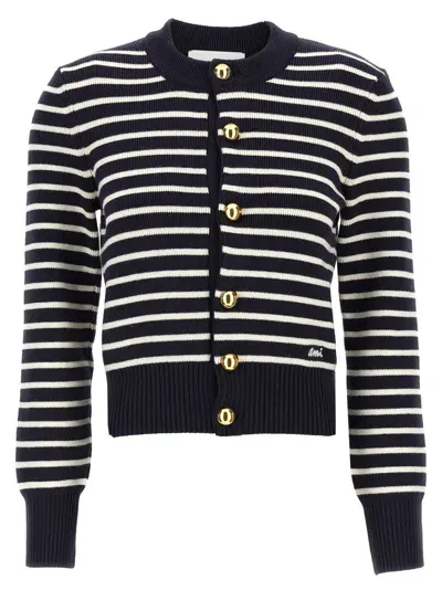 Ami Alexandre Mattiussi Sailor Cotton & Wool Cardigan In White/blue