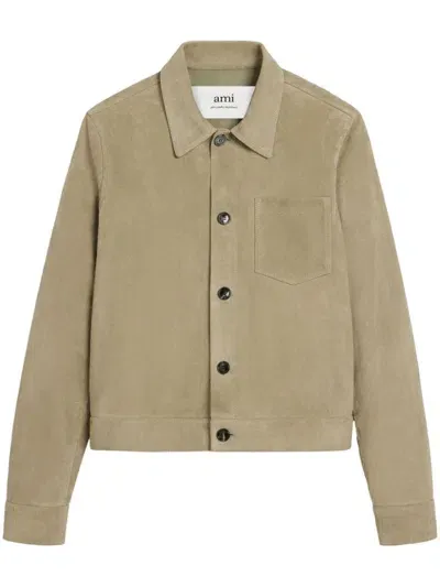 Ami Alexandre Mattiussi Boxy-fit Goatskin Shirt Jacket In Green